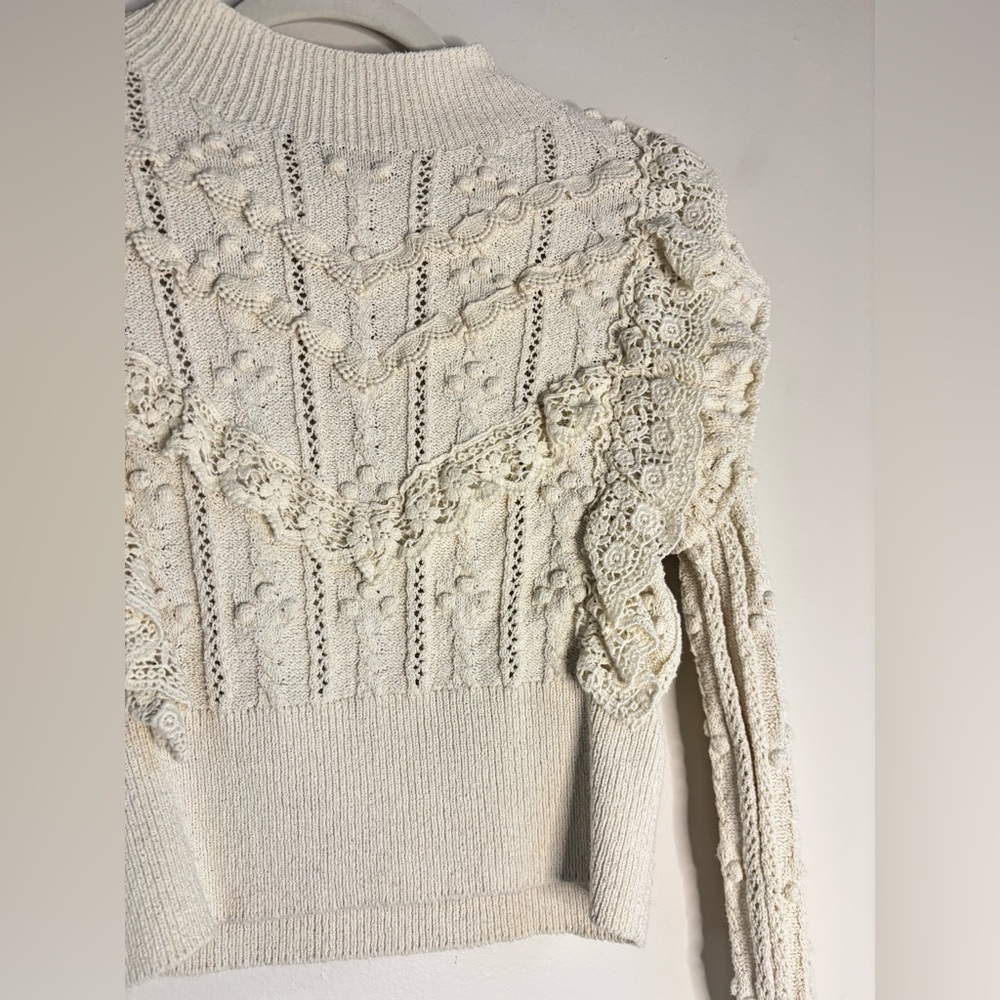 Zara Cream Knit Sweater with Ruffle Details - Picture 3 of 5